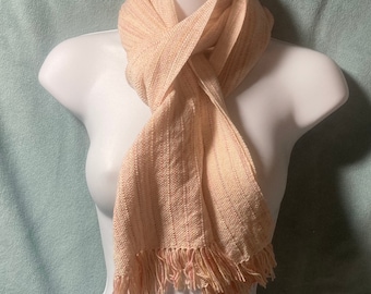 Peaches and Cream - subtly striped peach, pale pink, and cream colored hand woven scarf.