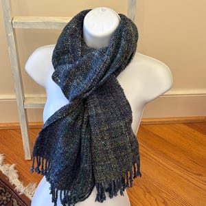 Evergreen - hand woven scarf from hand spun merino wool, alpaca, bamboo, and sari silk