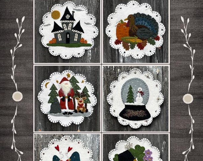 Wool Society - Wool applique pattern - each season contains (6) projects finishing 8 x 8 inches