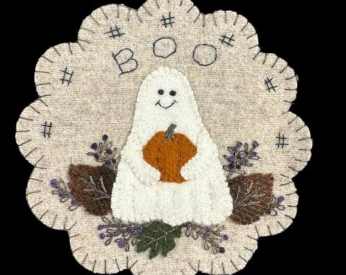 Wool Applique Kit: Little Boo Ghost Pumpkin 6x6 Inch Precut Wool Kit