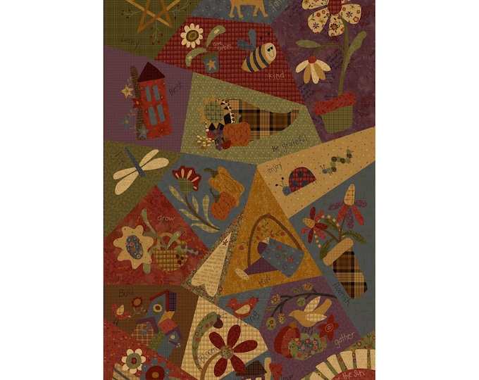 Bountiful Blessings Panel, 24 x 42 Inch Cotton Quilting Fabric, Primitive Artwork