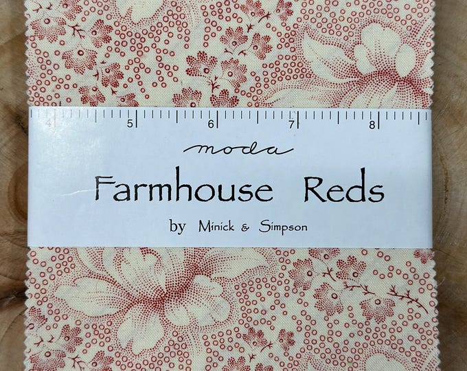 Farmhouse Reds Charm Pack – 42 Small Scale Red Cream Cotton Squares (Minick & Simpson)