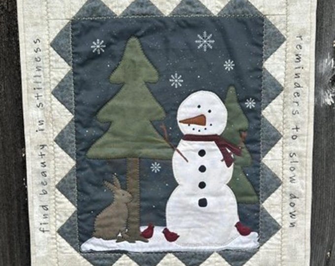 Snowman Quilt Kit: 18x21 Wall Hanging, Hand Embroidered Border, Fabric Panel