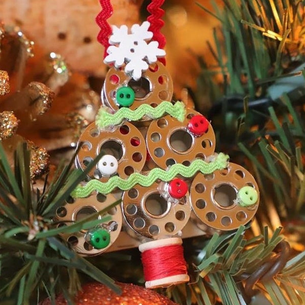 Samantha's Treasure Handmade Sewing Bobbin Christmas Tree Ornament Featured item in Sew News Magazine A portion of Profit goes to Tazama Nia