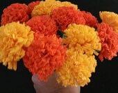 Day of the Dead 12 Orange and Yellow Marigolds, Dia de Los Muertos, Mexican Flowers, Crepe Paper Flowers, Wedding Fiesta, Cinco de Mayo