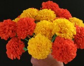 Day of the Dead 24 Orange and Yellow Marigolds, Dia de Los Muertos, Mexican Flowers, Crepe Paper Flowers, Wedding Fiesta, Cinco de Mayo