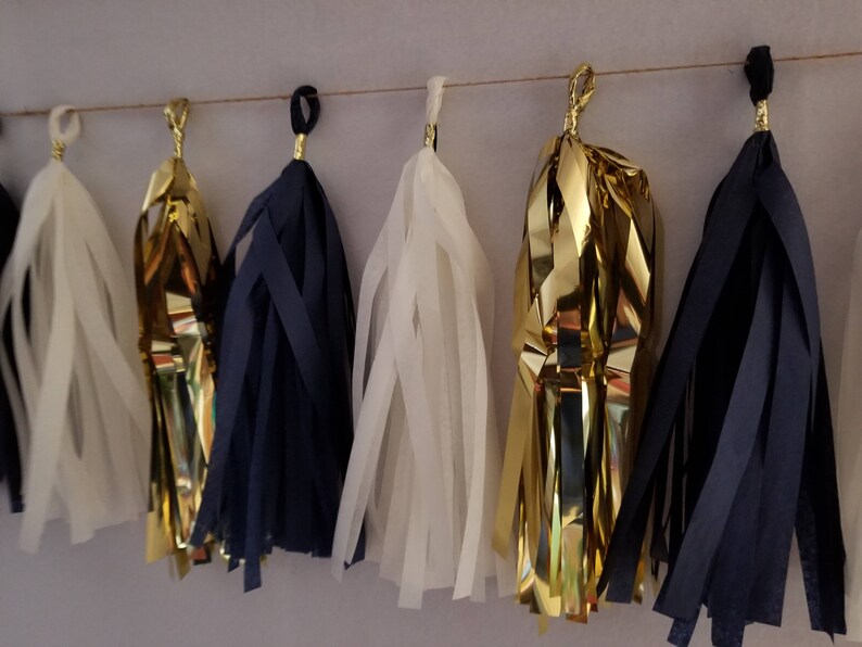 20 Tassel Tissue Paper Garland Navy Blue White Metallic Gold Etsy