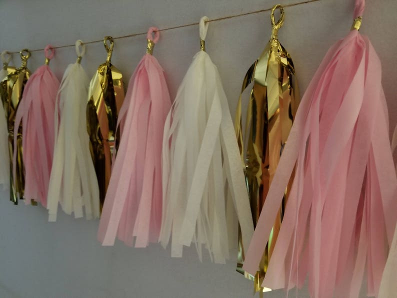 Pink White Metallic Gold QUINCEANERA 20 Tassel Tissue Paper Garland Balloon Tassel Baby Shower Sweet 16 Wedding Decorations Birthday