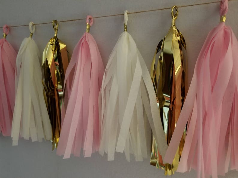 Pink White Metallic Gold QUINCEANERA 20 Tassel Tissue Paper Garland Balloon Tassel Baby Shower Sweet 16 Wedding Decorations Birthday