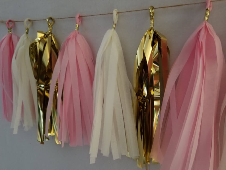 Pink White Metallic Gold QUINCEANERA 20 Tassel Tissue Paper Garland Balloon Tassel Baby Shower Sweet 16 Wedding Decorations Birthday
