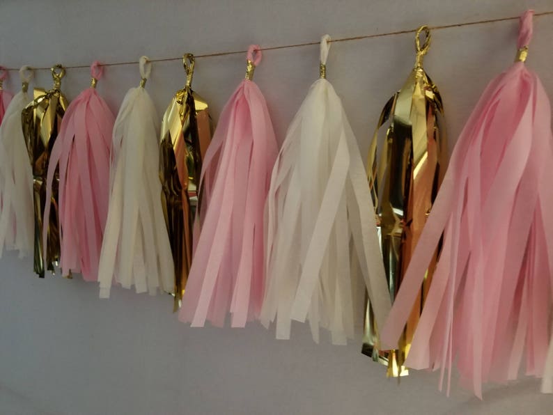 Pink White Metallic Gold QUINCEANERA 20 Tassel Tissue Paper Garland Balloon Tassel Baby Shower Sweet 16 Wedding Decorations Birthday