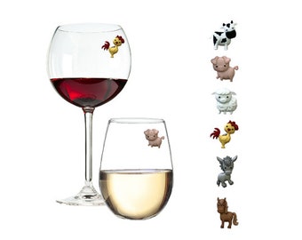 Farm Animal Magnetic Wine Glass Charms - Farm and Country Gift -Best Friend Gift - Hostess Gift - Housewarming Gift-By Simply Charmed