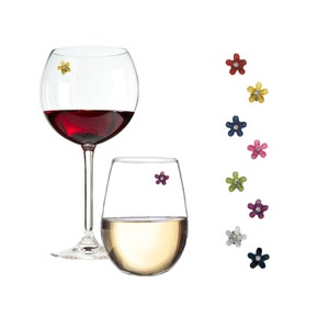 Flower Magnetic Wine Glass Charms, Wedding Wine Charms, Hostess Gift, Set of 8 Floral Charms by Simply Charmed