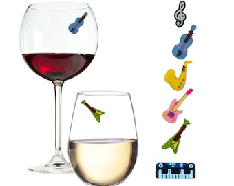 Rock Band Magnetic Wine Glass Charms - Music Gift- Office Disco Party Karaoke Gift - Birthday Housewarming Gift By Simply Charmed