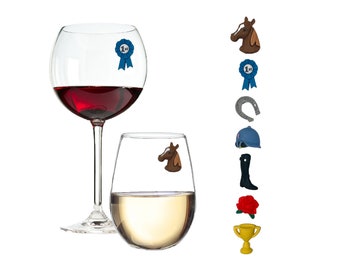 Kentucky Derby Horse Racing Magnetic Wine Glass Charms, Horse Lover Equestrian Gift, Hostess Gift,  Beverage Charms by Simply Charmed
