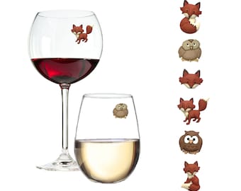 Fox and Owl Magnetic Wine Glass Charms, Fox and Owl Gift, Drink Markers, Best Friend Gift And Hostess Gift - By Simply Charmed