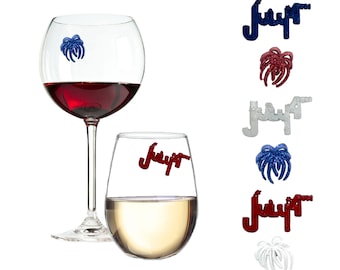 Fourth Of July Theme Magnetic Wine Charms For Glasses- 4th of July Great Birthday Best Friend Gift, American Gift By Simply Charmed