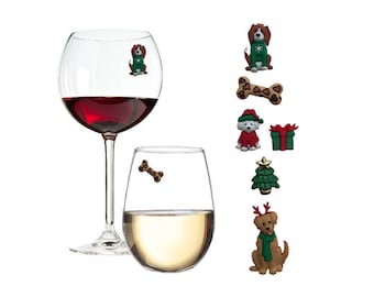 Christmas Magnetic Wine Glass Charms for Dog Lovers - Stocking Stuffer - Holiday Hostess Gift - Dog Wine Charms by Simply Charmed