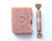 Valentines Day Gift Set // Pink Peppermint Poppy Seed Cold Process Handcrafted Soap and Peppermint Stick Lip Balm Gift Wrapped Pink Romantic