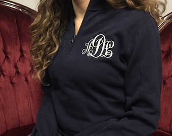 Ladies Monogram Quarter Zip Pullover Sweater