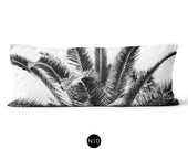 Black Summer Palms - Body Pillow, 20x54 Inch Lumbar Pillow, Beach Palms Surf Tropical Style Full Body Bedding Accent, Black White Pillow