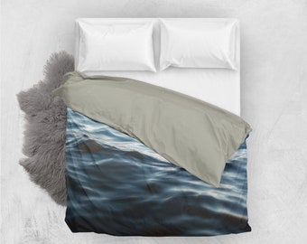 Dark Waters 2 - Duvet Cover, Navy Blue Ocean Surf Bedding, Coastal Home Bedroom Throw Cover Accent. Available in Twin, Full Queen, King