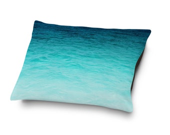 Grand Cayman Waters - Dog Bed, Turquoise Ombre Surf Style Pet Bedding Coral Fleece Top Ocean Waters Design Accent. 18x28 30x40 40x50 Inches