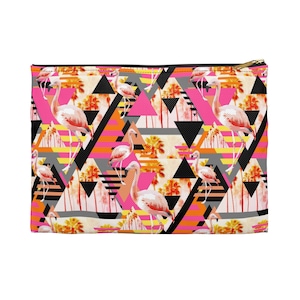 Sunset Flamingos - Bolsa para transportar tudo, rosa choque e laranja estilo praia, bolsa de transporte com zíper de tamanho pequeno e grande na opção básica / fundo em T