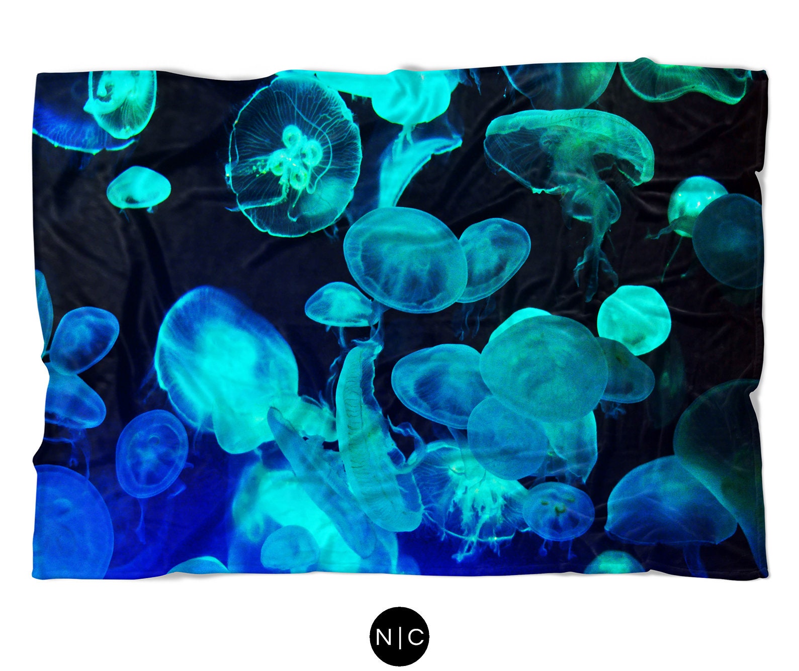 Blue Moon Jellyfish Fleece Blanket Ocean Nautical Style Etsy