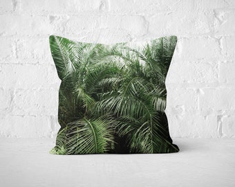 Botanical Palms - Throw Pillow, Beach Boho Style Tropical Green Palms Bungalow Home Florida Room Interior Accent in 16x16 18x18 20x20 Inches