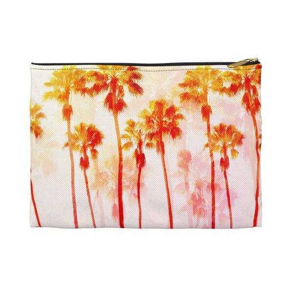 Sun-Kissed Palms - Carry-All Pouch, Oranje & Rood Tropical Palm Tress Beach Surf Boho Style Zip Clutch draagtas. Basic / T-Bottom-optie