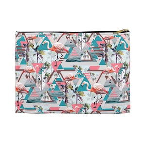 South Beach Flamingos - Bolsa para transportar tudo, Palmeiras tropicais azuis e rosa Bolsa de transporte com zíper de tamanho pequeno e grande na opção básica / fundo em T