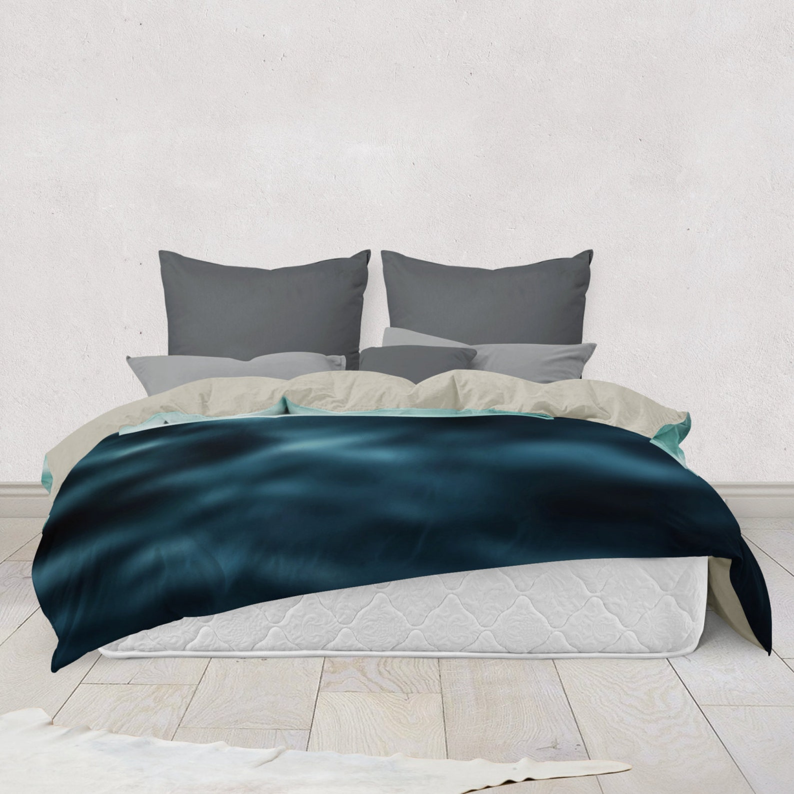 Dark Waters 3 Duvet Cover, Turquoise Blue Green Ocean Surf Style Bed