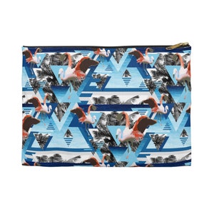 Flamingos Azuis Caribenhos - Bolsa para transportar tudo, Bolsa tropical azul e rosa Bolsa de transporte com zíper de tamanho pequeno e grande na opção básica / fundo em T