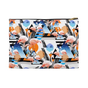 Tangerine Flamingos - Bolsa para transportar tudo, estilo tropical laranja e azul Bolsa de transporte com zíper de tamanho pequeno e grande na opção básica / fundo em T