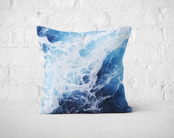 Blue Ocean Surf 2 - Throw Pillow, Coastal Home Decor Accent, Nautical Surf Style Interior Furnishing Bedding Pillow Throw. 16x16 18x18 20x20