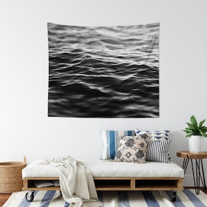 Black Waters - Wall Tapestry, Ocean Nautical Sea Waves Hanging, Beach Surf Decor Coastal Interiors Backdrop Accent in Small Medium Large