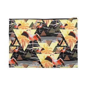 Golden Hour Flamingos - Bolsa para transportar tudo, estilo praia amarelo e laranja Bolsa de transporte com zíper de tamanho pequeno e grande na opção básica / fundo em T