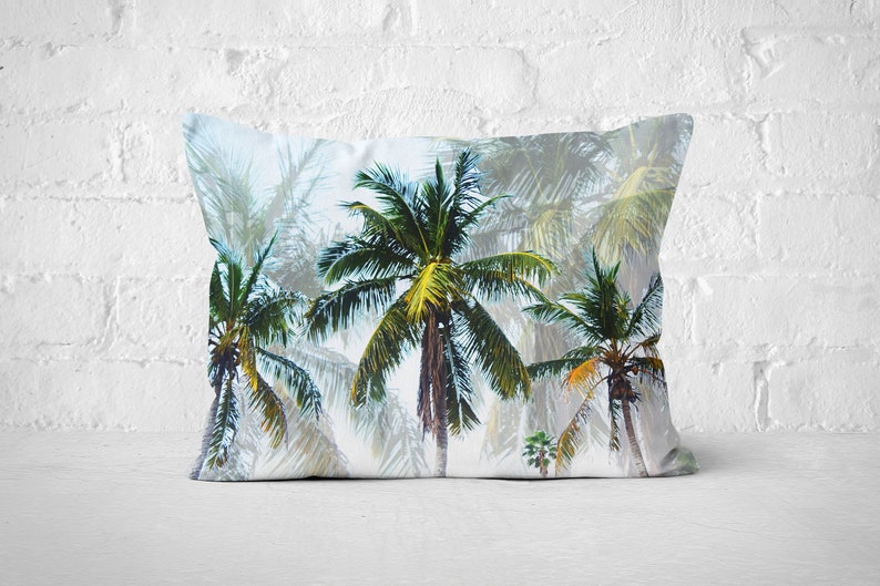Palms of Paradise Boudoir Lumbar Pillow, 20x14 inch Palm Trees Surf Style Beach Tropical Boho Home Decor Rectangle Bedding Decor Accent image 1