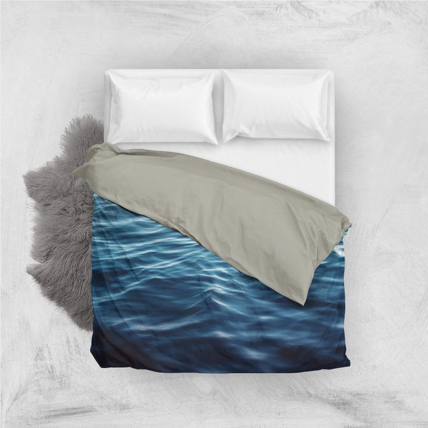 Dark Waters - Duvet Cover, Deep Ocean Blue Coastal Waters Bedding, Nautical Loft Cottage Home Beach Surf Decor Cobalt Blue Bedroom Interiors