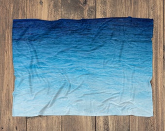 Sapphire Sea - Fleece Blanket, Ocean Blue Ombre Beach Coastal Home Decor Nautical Surf Style Accent Boho Throw Cover in Small Medium Large