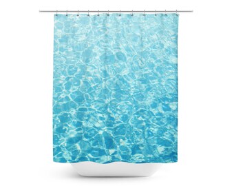 Crystal Oceans - Shower Curtain, Light Blue Beach Surf Style Ocean Waters Coastal Interiors Vanity Bathroom Hanging Tub Accent. 71x74 Inch