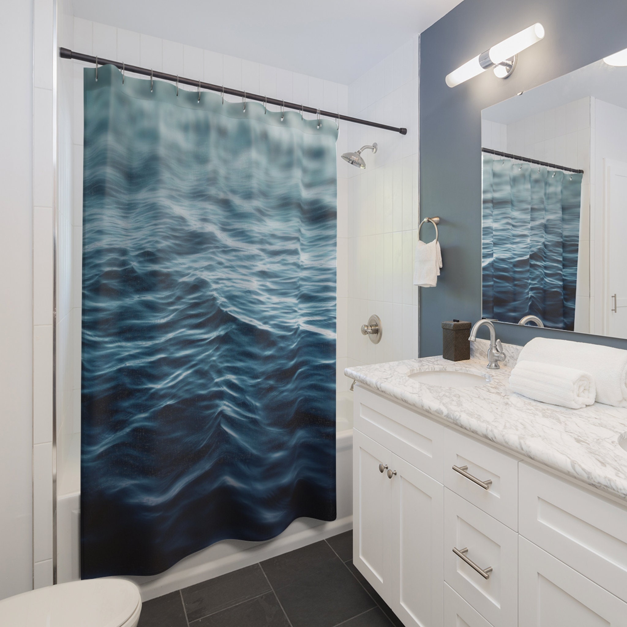 Dark Waters Shower Curtain, Deep Blue Ocean Water Bathroom Decor ...