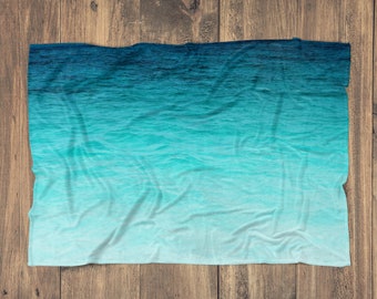 Grand Cayman Waters - Fleece Blanket, Turquoise Ombre Surf Style Beach Throw Blanket Coral Fleece Furnishing Decor. 30x40 50x60 60x80 Inch