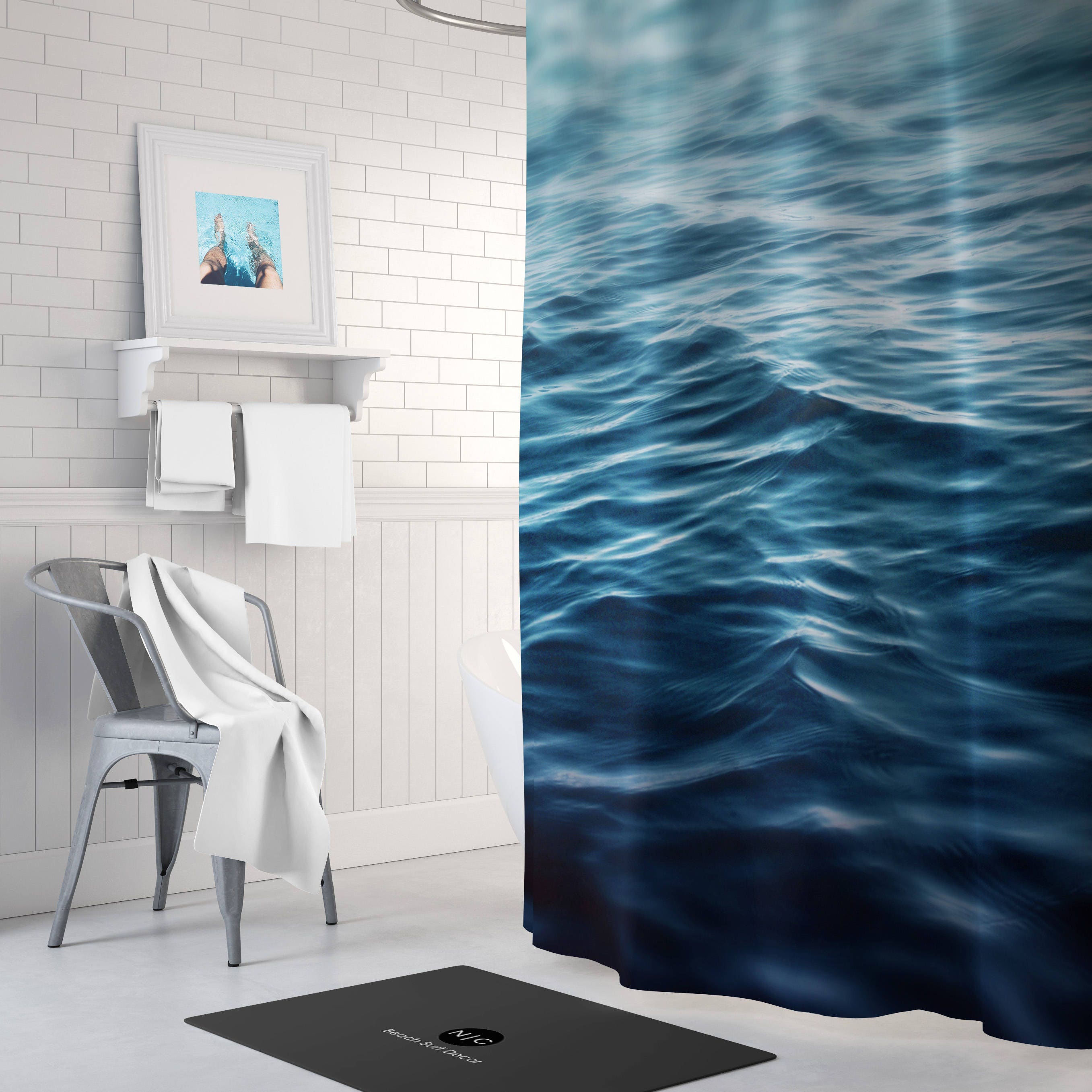 Dark Waters Shower Curtain, Deep Blue Ocean Water Bathroom Decor ...