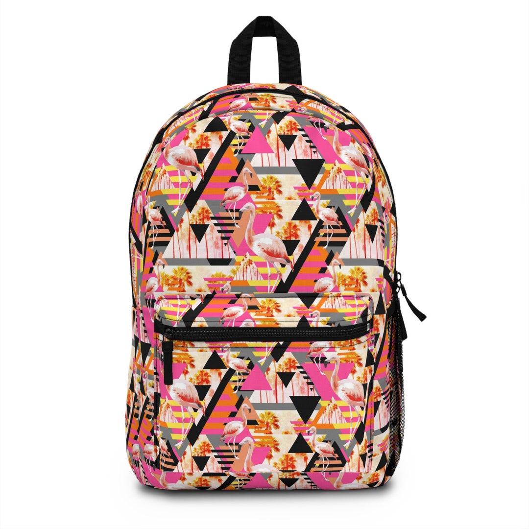 Sunset Flamingos Backpack, Hot Pink and Orange Beach Surf Boho Chic