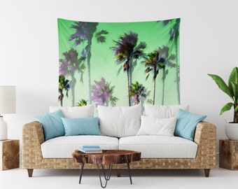 Key Lime Palms - Wall Tapestry, Beach Surf Style Tropical Green Palm Trees Boho Chic Decor Wall Hanging Backdrop Accent. Small Medium Large