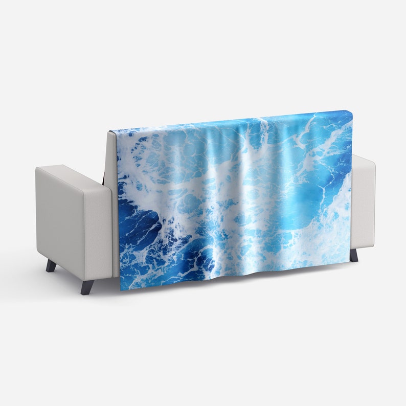 Blue Ocean Surf Fleece Blanket Nautical Decor Blue Coral Etsy