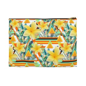 Flores de plumeria amarelas Sunshine - bolsa para carregar tudo, palmeiras verdes tropicais praia floral estilo Boho bolsa pequena e grande com zíper para acessórios de embreagem