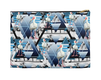 White Ibis and Coast - Carry-All Pouch, Nautical Blue Beach Surf Style Small & Large Zip Clutch Carrying Bag in Basic or T-Bottom Option